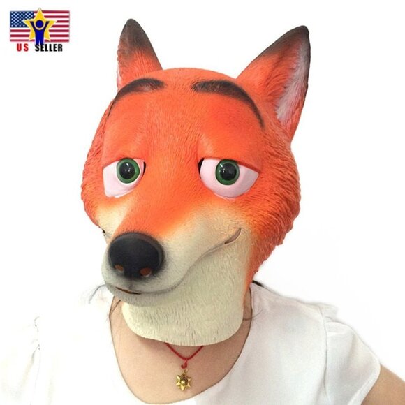 Orange Zootopia Fox Manga Costume Latex Rubber Horror Scary Mask Halloween Party - Picture 1 of 7